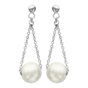 BOUCLES D'OREILLES TIGE ARGENT RHODIÉ PENDANTE PERLE SYNTHETIQUE BLANCHE