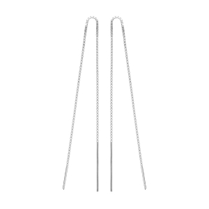 BOUCLES D'OREILLES ARGENT RHODIÉ CHAINETTE AVEC BAGUETTE SANS POUSSETTE