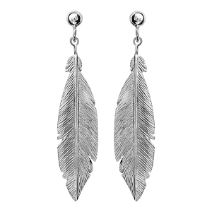 BOUCLES D'OREILLES TIGE ARGENT RHODIÉ  PLUME