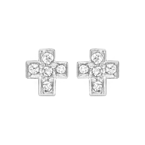 BOUCLES D'OREILLES TIGE ARGENT RHODIÉ CROIX DIM 6 X 5 MM OXYDES DE ZIRCONIUM SERTIS