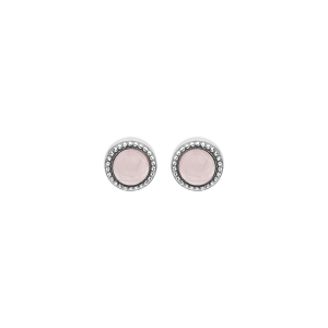 BOUCLES D'OREILLES TIGE ARGENT RHHODIE CABOCHON CONTOUR PERLÉ PIERRE QUARTZ ROSE VÉRITABLE