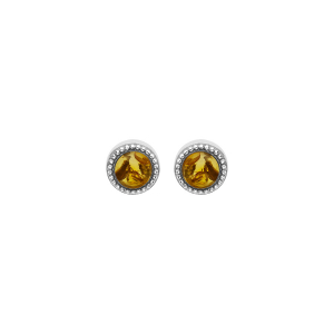 BOUCLES D'OREILLES TIGE ARGENT RHHODIE CABOCHON CONTOUR PERLÉ PIERRE AMBRE VÉRITABLE
