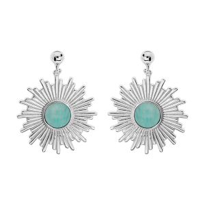 BOUCLES D'OREILLES TIGE ARGENT RHODIÉ PENDANTE CABOCHON AMAZONITE VÉRITABLE
