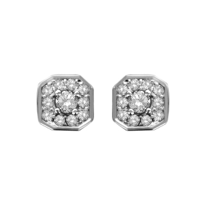 BOUCLES D'OREILLES TIGE ARGENT RHODIÉ PENDENTIF CARRÉ OXYDES SERTIS BLANCS PIERRE CENTRALE