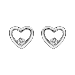 BOUCLES D'OREILLES TIGE ARGENT RHODIÉ COEUR AJOURE AVEC OXYDES BLANCS
