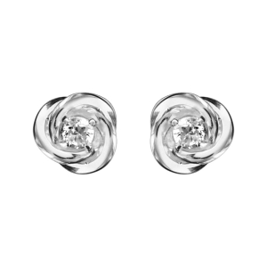 BOUCLES D'OREILLES TIGE ARGENT RHODIÉ  ROSACE AVEC PIERRE SYNTHETIQUE BLANCHE
