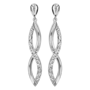 BOUCLES D'OREILLES TIGE ARGENT RHODIÉ FORME TRESSE OXYDES BLANCS SERTIS