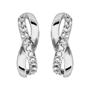 BOUCLES D'OREILLES TIGE ARGENT RHODIÉ DEMI CRÉOLES CROISE OXYDES BLANCS SERTIS