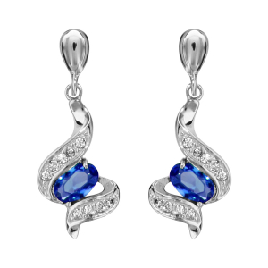 BOUCLES D'OREILLES TIGE ARGENT RHODIÉ PIERRE BLEU SYNTHETIQUE ET OXYDES BLANCS SERTIS