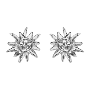 BOUCLES D'OREILLES TIGE ARGENT RHODIÉ SOLEIL OXYDES BLANCS SERTIS