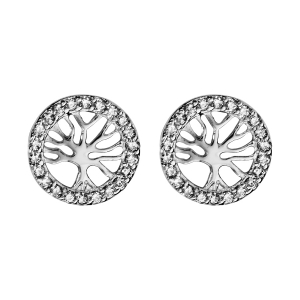 BOUCLES D'OREILLES TIGE ARGENT RHODIÉ ARBRE DE VIE OXYDES BLANCS SERTIS