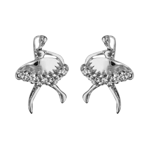 BOUCLES D'OREILLES TIGE ARGENT RHODIÉ DANSEUSE OXYDES BLANCS SERTIS