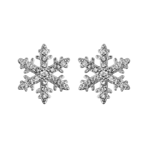 BOUCLES D'OREILLES TIGE ARGENT RHODIÉ FLOCON DE NEIGE OXYDES BLANCS SERTIS