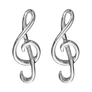 BOUCLES D'OREILLES TIGE ARGENT RHODIÉ CLEF DE SOL LISSE