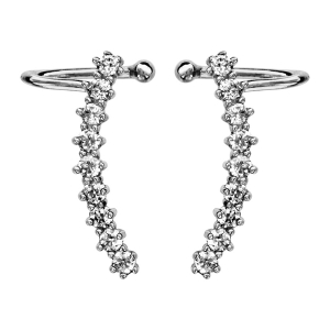 BOUCLES D'OREILLES DE LOBE ARGENT RHODIÉ FORME TIGE ARRONDIE OXYDES BLANCS SERTIS