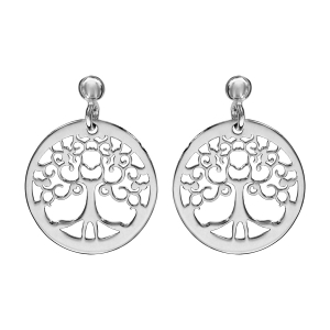 BOUCLES D'OREILLES TIGE ARGENT RHODIÉ RONDELLE ARBRE DE VIE