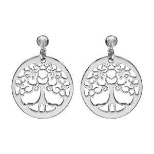BOUCLES D'OREILLES TIGE ARGENT RHODIÉ RONDELLE ARBRE DE VIE