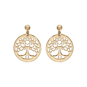 BOUCLES D'OREILLES TIGE ARGENT ET DORURE JAUNE  RONDELLE ARBRE DE VIE