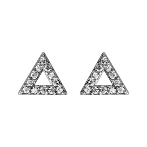 BOUCLES D'OREILLES TIGE ARGENT RHODIÉ TRIANGLE OXYDES BLANCS SERTIS