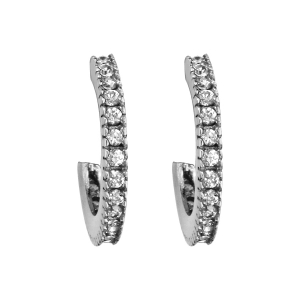BOUCLES D'OREILLES TIGE ARGENT RHODIE DEMI CREOLES RONDES OXYDES BLANCS SERTIS