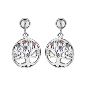 BOUCLES D'OREILLES TIGE ARGENT RHODIÉ RONDELLE ARBRE DE VIE PIERRES SYNTHETIQUE MULTI COULEURS