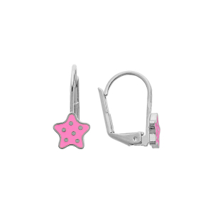 BOUCLES D'OREILLES ARGENT RHODIÉ DORMEUSE ETOILE A POIDS RÉSINE ROSE