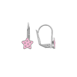 BOUCLES D'OREILLES ARGENT RHODIÉ DORMEUSE ETOILE A POIDS RÉSINE ROSE