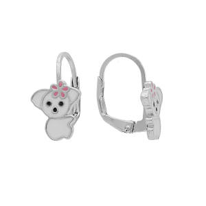 BOUCLES D'OREILLES ARGENT RHODIÉ DORMEUSE KOALA RÉSINE BLANCHE