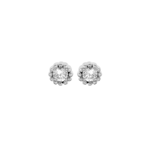 BOUCLES D'OREILLES TIGE ARGENT RHODIÉ PERLÉE  OXYDE BLANC SERTI 3MM