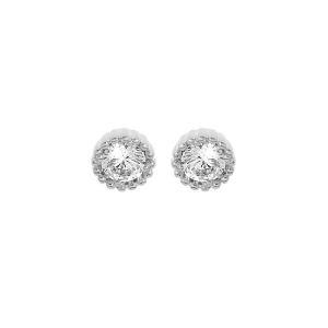 BOUCLES D'OREILLES TIGE ARGENT RHODIÉ PERLÉE  OXYDE BLANC SERTI 4MM
