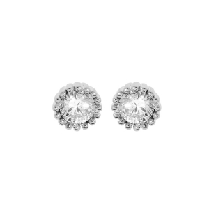 BOUCLES D'OREILLES TIGE ARGENT RHODIÉ PERLÉE OXYDE BLANC SERTI 5MM