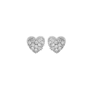 BOUCLES D'OREILLES TIGE ARGENT RHODIÉ COEUR OXYDES BLANCS SERTIS