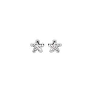 BOUCLES D'OREILLES TIGE ARGENT RHODIÉ FLEUR  OXYDES BLANCS