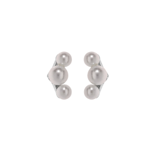 BOUCLES D'OREILLES TIGE ARGENT RHODIÉ 3 PERLES BLANCHES IMITATION