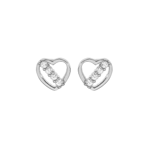 BOUCLES D'OREILLES TIGE ARGENT RHODIÉ COEUR ET OXYDES BLANCS