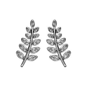 BOUCLES D'OREILLES TIGE ARGENT RHODIÉ PLUME OXYDES BLANCS SERTIS