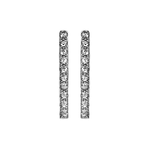 BOUCLES D'OREILLES TIGE ARGENT RHODIÉ BARRETTE OXYDES BLANCS SERTIS
