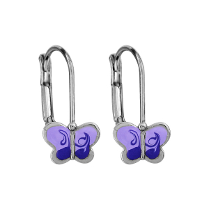 BOUCLES D'OREILLES TIGE ARGENT RHODIÉ DORMEUSE PAPILLON MAUVE