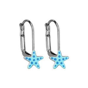 BOUCLES D'OREILLES ARGENT RHODIÉ DORMEUSE  ETOILE DE MER BLEU