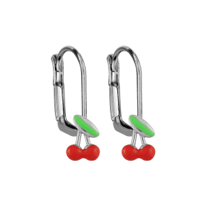BOUCLES D'OREILLES ARGENT RHODIÉ DORMEUSE CERISE