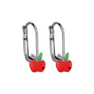 BOUCLES D'OREILLES TIGE ARGENT RHODIÉ DORMEUSE POMME ROUGE