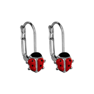 BOUCLES D'OREILLES ARGENT RHODIÉ SYSTEME DORMEUSE COCCINELLE  EMAIL