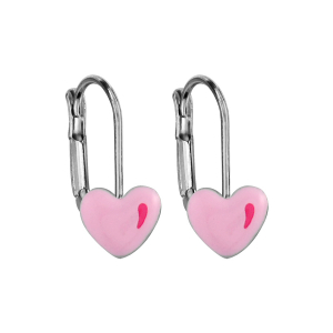 BOUCLES D'OREILLES ARGENT RHODIÉ SYSTYEME COEUR ROSE