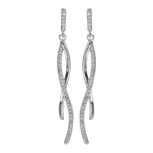 BOUCLES D'OREILLES TIGE ARGENT RHODIÉ 2 BRANCHES OXYDES BLANCS SERTIS