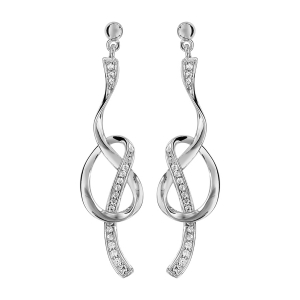 BOUCLES D'OREILLES TIGE ARGENT RHODIÉ FORME BOUCLE AVEC OXYDES BLANCS SERTIS