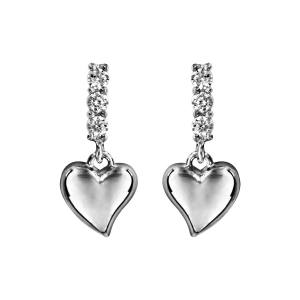 BOUCLES D'OREILLES TIGE ARGENT RHODIÉ BARETTE OXYDES BLANCS SERTIS ET COEUR