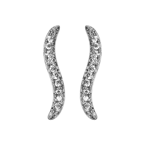 BOUCLES D'OREILLES TIGE ARGENT RHODIÉ FEUILLE PAVE OXYDES BLANCS