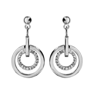 BOUCLES D'OREILLES TIGE ARGENT RHODIÉ 1 ANNEAU LISSE ET 1 ANNEAU OXYDE