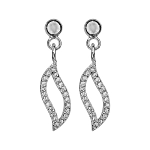 BOUCLES D'OREILLES TIGE ARGENT RHODIÉ FEUILLE AJOUREE OXYDES BLANCS