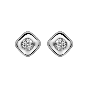 BOUCLES D'OREILLES TIGE ARGENT RHODIÉ FORME CARRÉ AVEC OXYDE BLANC SERTI